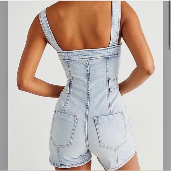 Free People CRVY Lady of the Hour Denim Fitted Romper size 35 - Picture 2 of 5